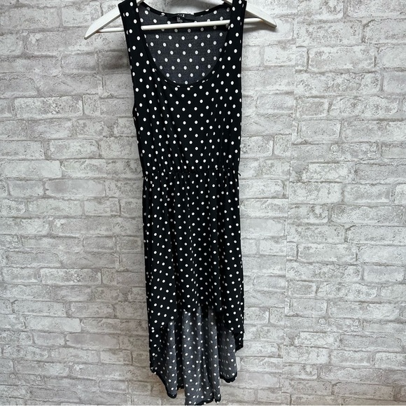 FOREVER 21 high-low dress sleeveless women’s large black‎ and white polka-dot - Picture 1 of 4